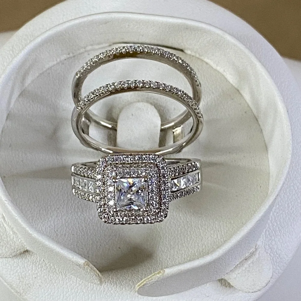 Jeulia Princess Cut Wedding Ring Sterling Silver Bridal‎ Cubic Zirconia Sz 10.5